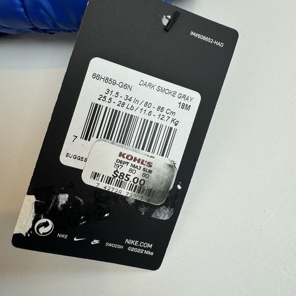 NWT NIKE Full-Zip Puffer Jacket Sz 18 Months Winter Coat Black Blue Warm Cozy - Picture 5 of 8